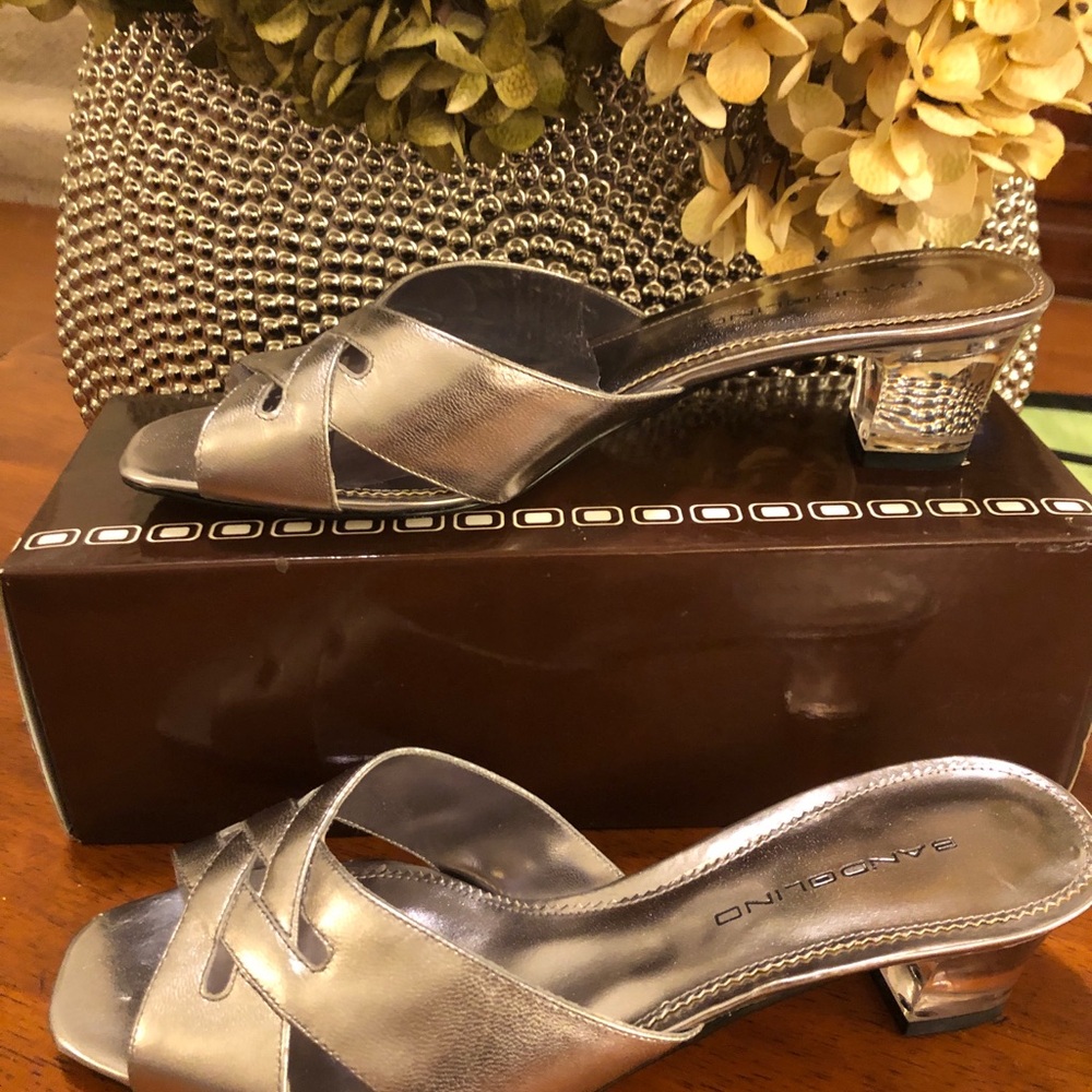 Bandolino Metallic Silver Heeled Mules